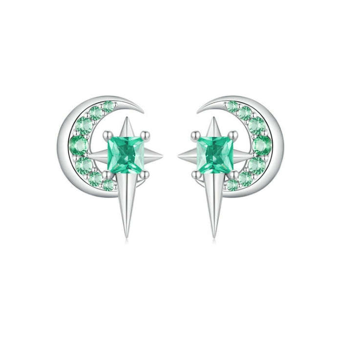 S925 Sterling Silver Platinum Plated Fresh Star Moon Earrings(BSE972)