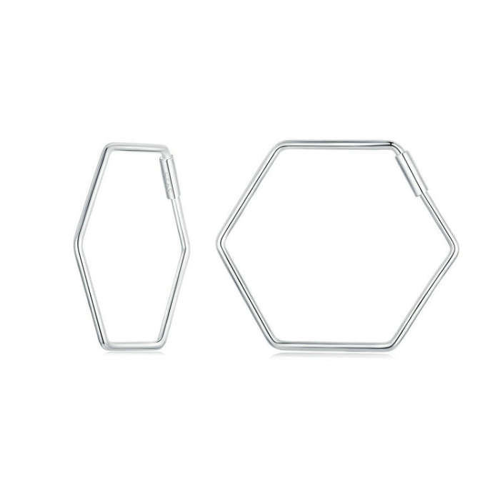 S925 Sterling Silver Zircon Hexagonal Earrings(SCE1710)