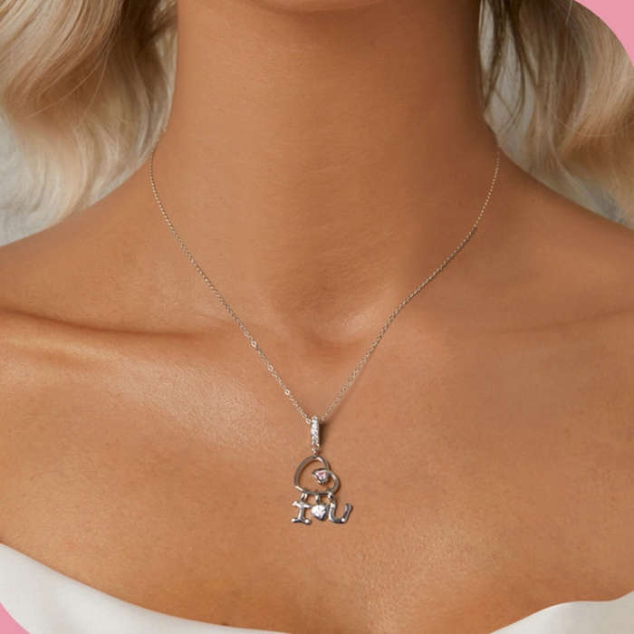 S925 Sterling Silver Platinum-Plated Valentine Day Letter Love Couple Pendant(BSC972)