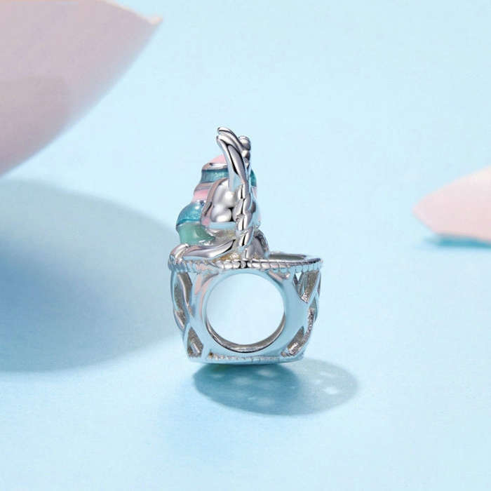 S925 Sterling Silver Easter Basket Egg Rabbit DIY Beads(BSC997)