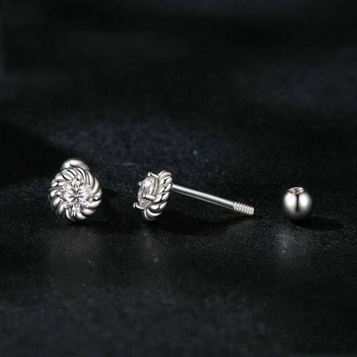 S925 Sterling Silver Threaded Round Moissanite Earrings(MSE053)