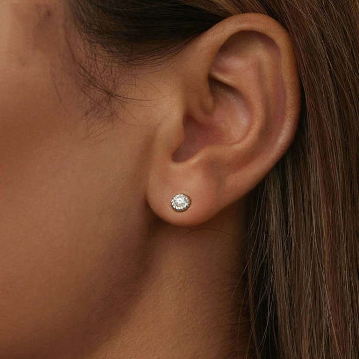 S925 Sterling Silver Threaded Round Moissanite Earrings(MSE053)