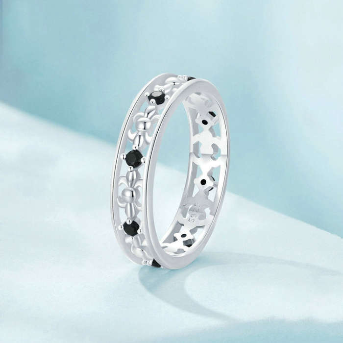 S925 Sterling Silver Platinum Zircon Vintage Iris Hollow Pattern Ring(No.8)