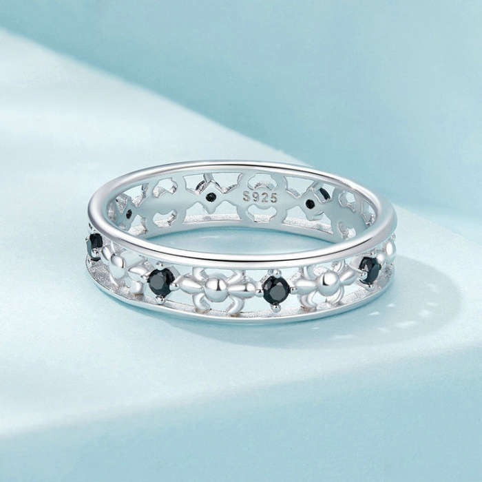 S925 Sterling Silver Platinum Zircon Vintage Iris Hollow Pattern Ring(No.8)