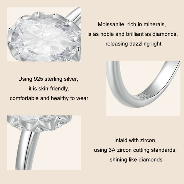 S925 Sterling Silver Plated With White Gold 1 Carat Moissanite Ring(No.6)