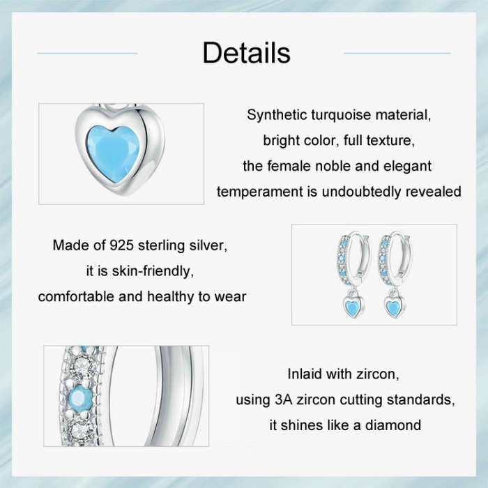 S925 White-plated Retro Heart-shaped Blue Turquoise Earrings(SCE1738)