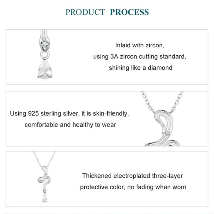 S925 Sterling Silver Platinum-plated Vintage Snake Drop Necklace(BSN385)