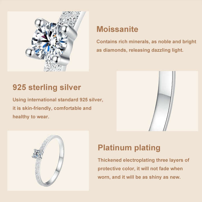 MSR058 S925 Sterling Silver Mossian Stone Ring Platinum Plating Ring(6)