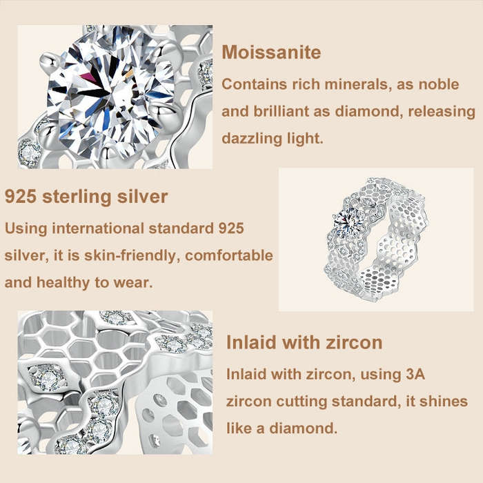 MSR061 S925 Sterling Silver Lace Hollow Moissanite Ring(6)