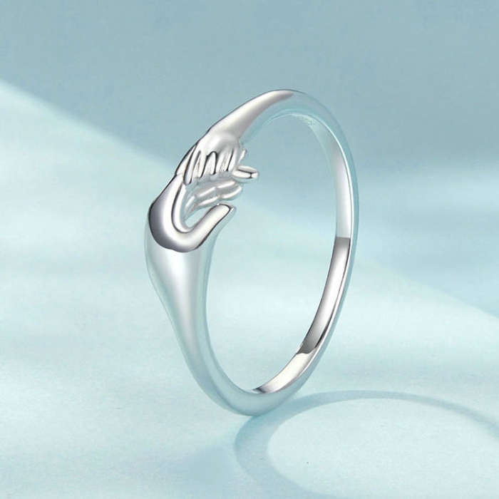 SCR1069 S925 Sterling Silver Plated With Platinum Hand-In-Hand Shape Ring(8)
