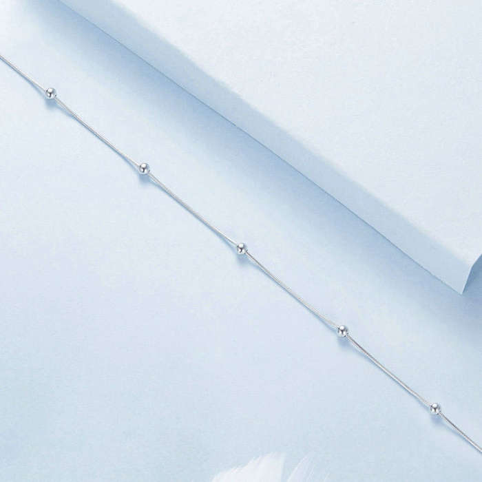 S925 Sterling Silver Plated Platinum Snake Bone Beads Thin Anklet(BST009)
