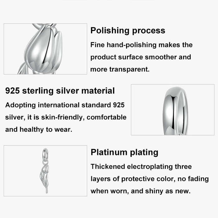 S925 Sterling Silver Platinum Romantic and Warm Tulip Beaded Jewelry Pendants(SCC2886)