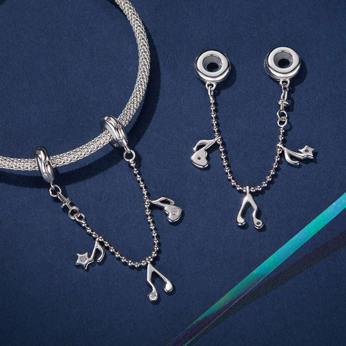 S925 Sterling Silver Platinum-plated Note Shape Safety Chain Jewelry Pendant Accessories(SCC2871)