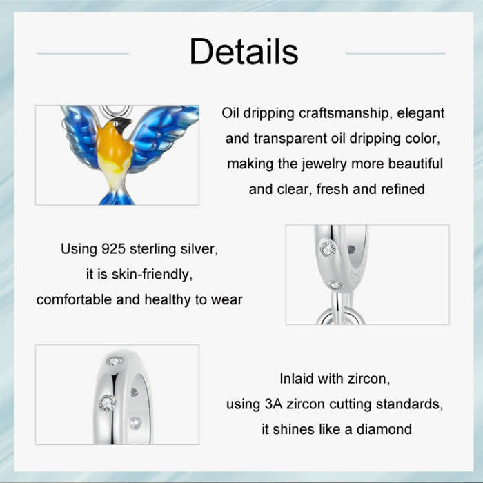 S925 Sterling Silver DIY Blue Bird Pendant(SCC2821)