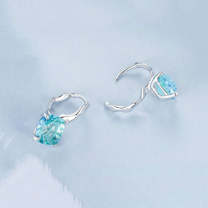 S925 Sterling Silver Platinum-plated Blue-green Glass Diamond Earrings(BSE1047)