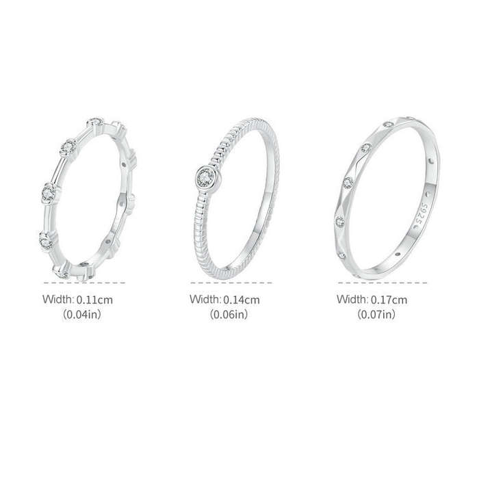 S925 Sterling Silver Platinum-plated Inlaid Zircon Ring Fine Sparkle Ring, Model: BSR577(8)