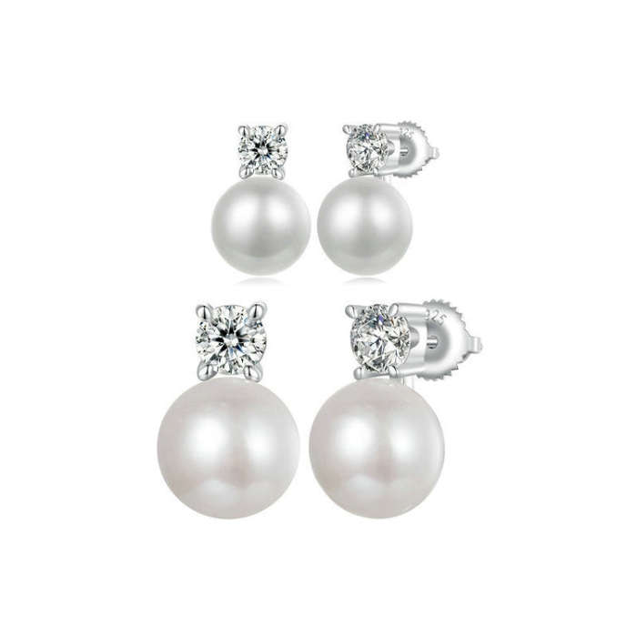 S925 Sterling Silver Platinum-plated Moissanite Pearl Earrings, Size: 0.1 Carat