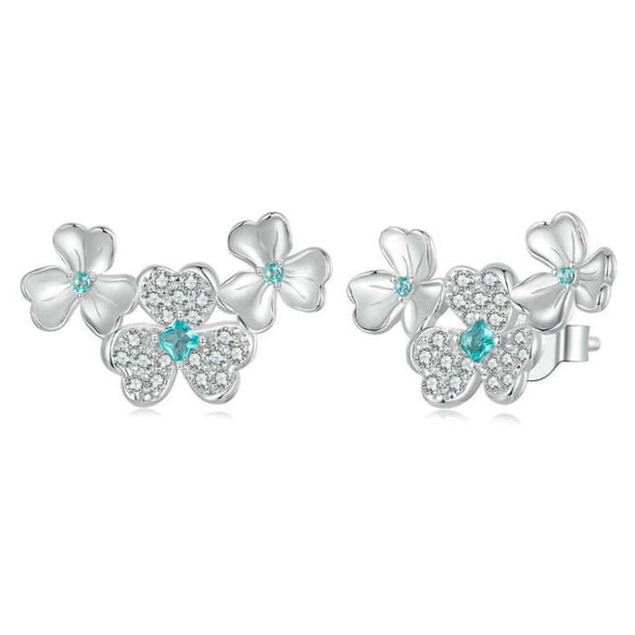 S925 Sterling Silver Platinum-Plated Lucky Clover Earrings(BSE1026)