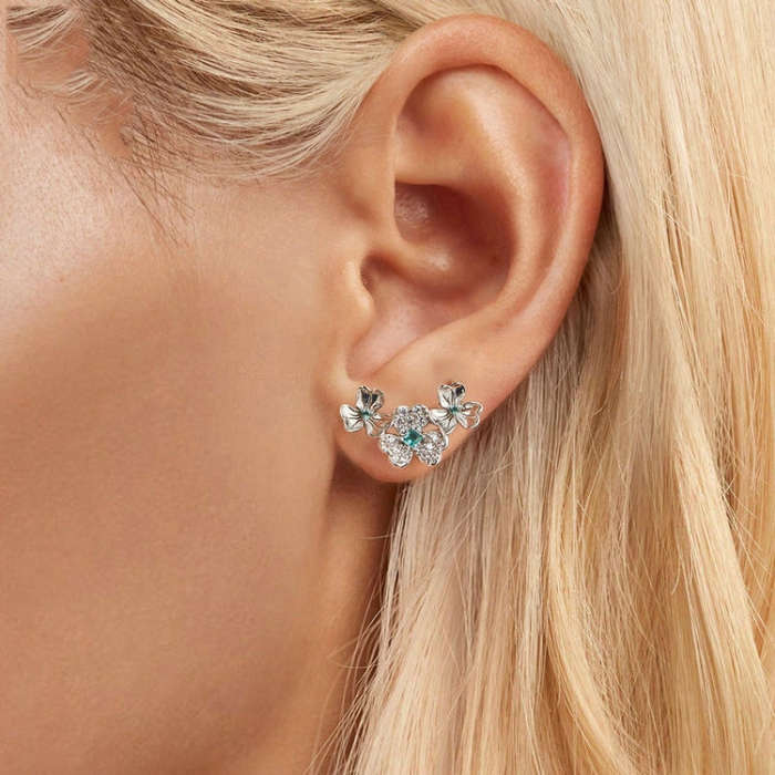S925 Sterling Silver Platinum-Plated Lucky Clover Earrings(BSE1026)
