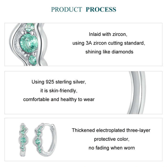 S925 Sterling Silver With Platinum-Plated Sweet Green Ocean Wave Earrings(BSE1034)