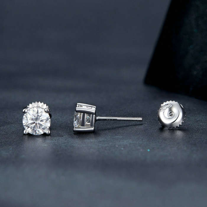 MSE003 S925 Sterling Silver Platinum-plated Four-claw Earrings, Size: L