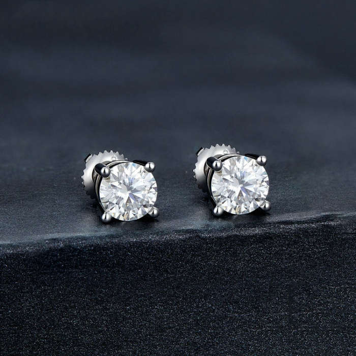 MSE003 S925 Sterling Silver Platinum-plated Four-claw Earrings, Size: L