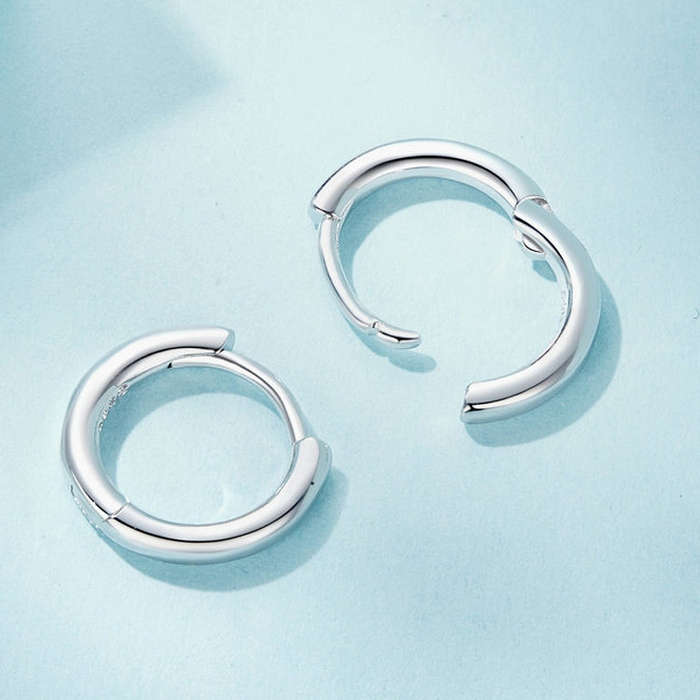 SCE1772 S925 Sterling Silver Platinum-plated Hoop Earrings, Size: L