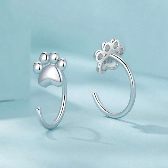 S925 Sterling Silver Pet Paw Print Earrings(SCE1760)