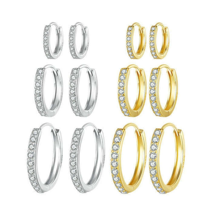 S925 Sterling Silver Gold-plated Silver Hoop Earrings Ear Ornaments, Color: Gold M