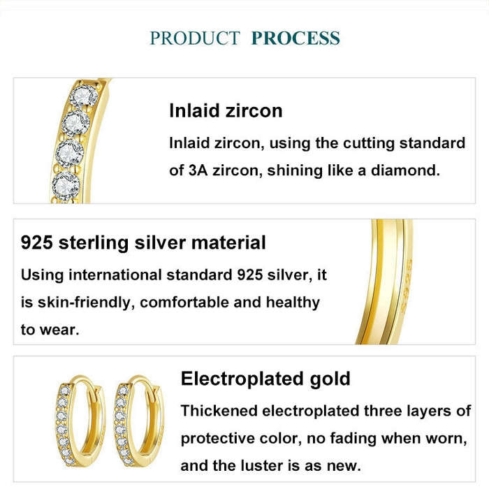 S925 Sterling Silver Gold-plated Silver Hoop Earrings Ear Ornaments, Color: Gold M