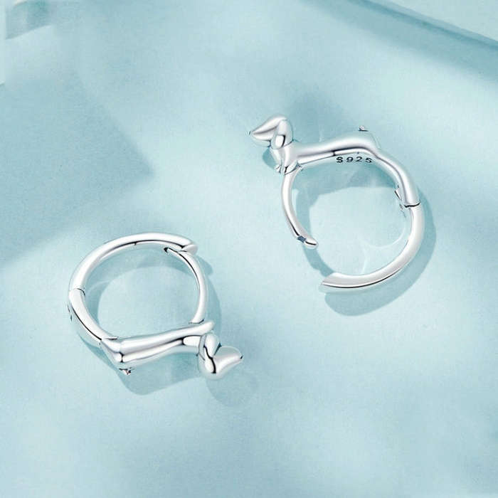 S925 Sterling Silver Dachshund Animal Earrings(SCE1765)