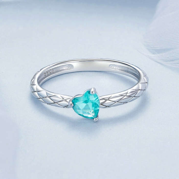S925 Sterling Silver Diamond Pattern Heart Ring(No. 6)