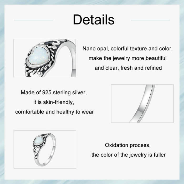 S925 Sterling Silver Opal Pattern Love Ring(No.7)
