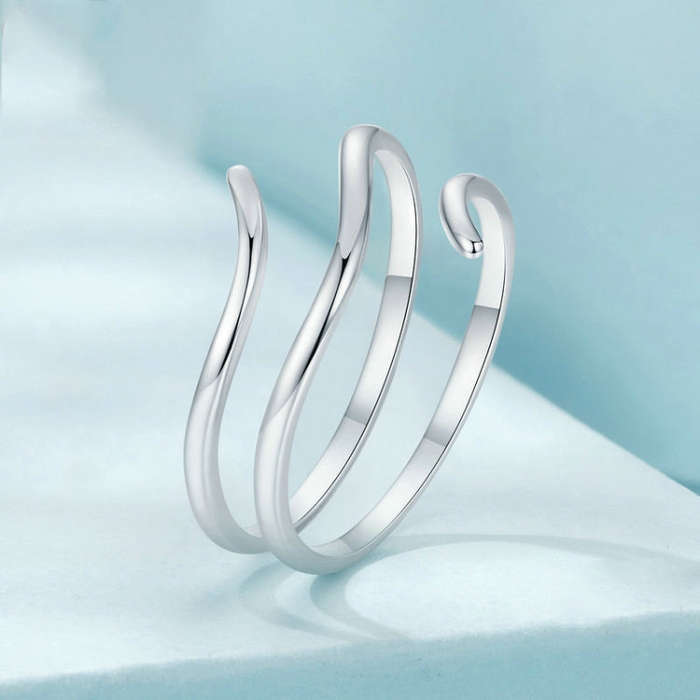 S925 Sterling Silver Platinum-plated Multi-layered Wrap-around Open Ring(SCR1040-E)