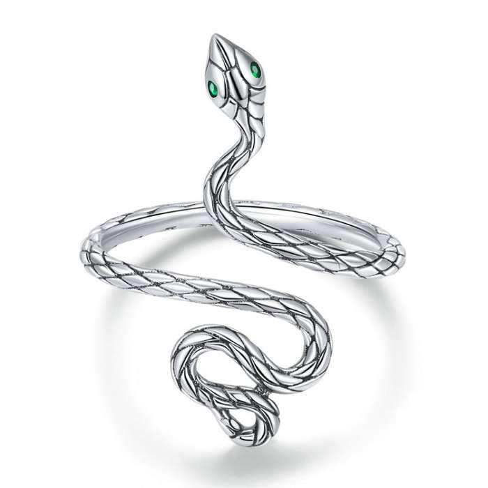 S925 Sterling Silver Platinum-plated Snake Rose Open Ring, Model: BSR199