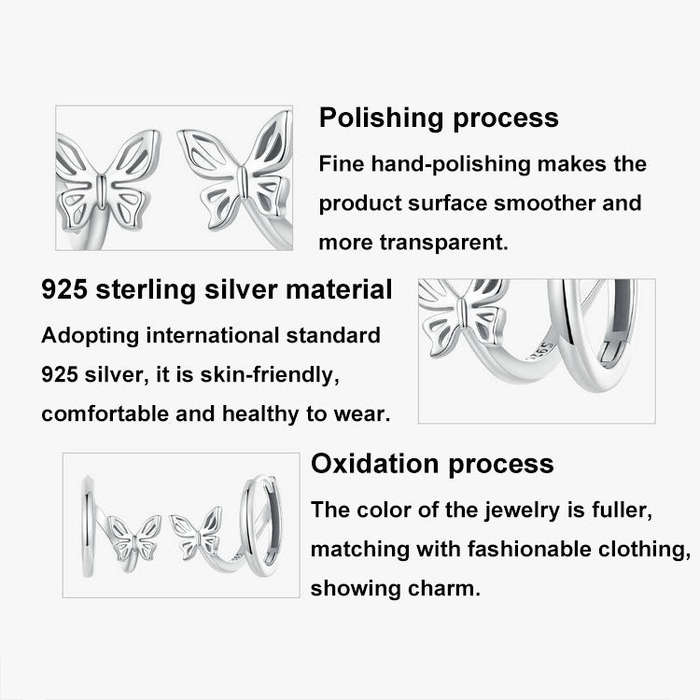 S925 Sterling Silver Oxidized Butterfly Earrings(SCE1766)