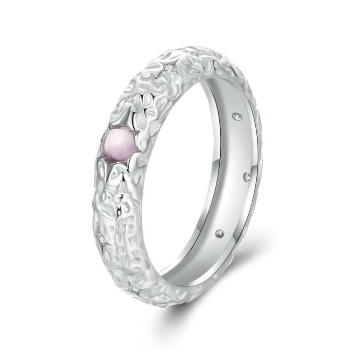 BSR604 S925 Sterling Silver Platinum-plated Retro Texture Pattern Ring(6)