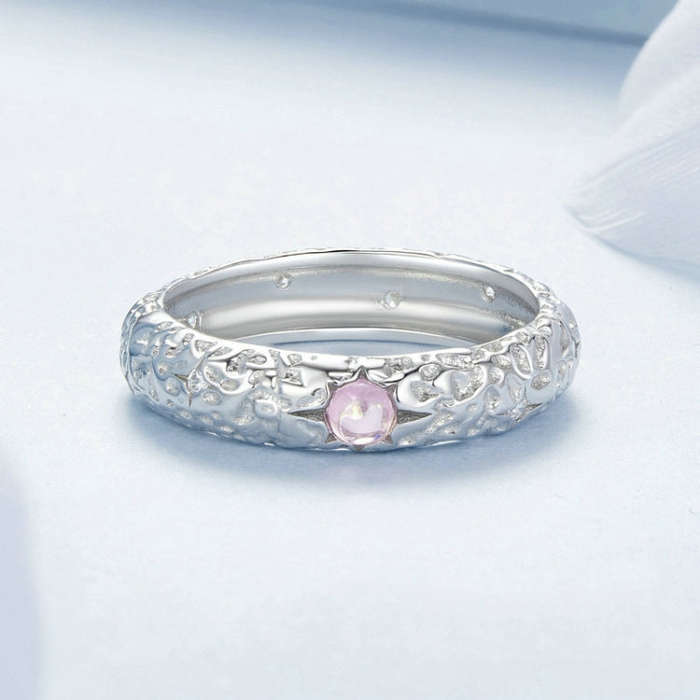 BSR604 S925 Sterling Silver Platinum-plated Retro Texture Pattern Ring(6)