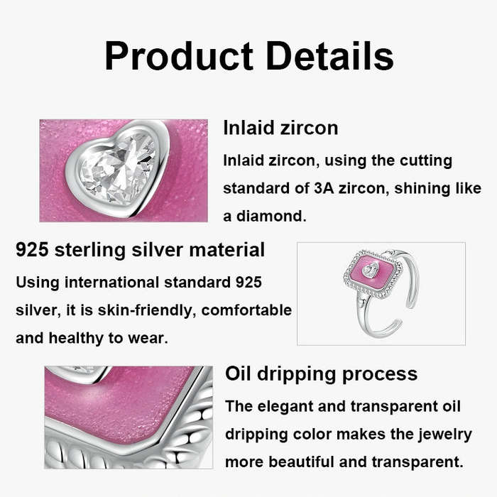 S925 Sterling Silver Square Open Ring Adjustable Retro Love Ring(SCR1067-E)