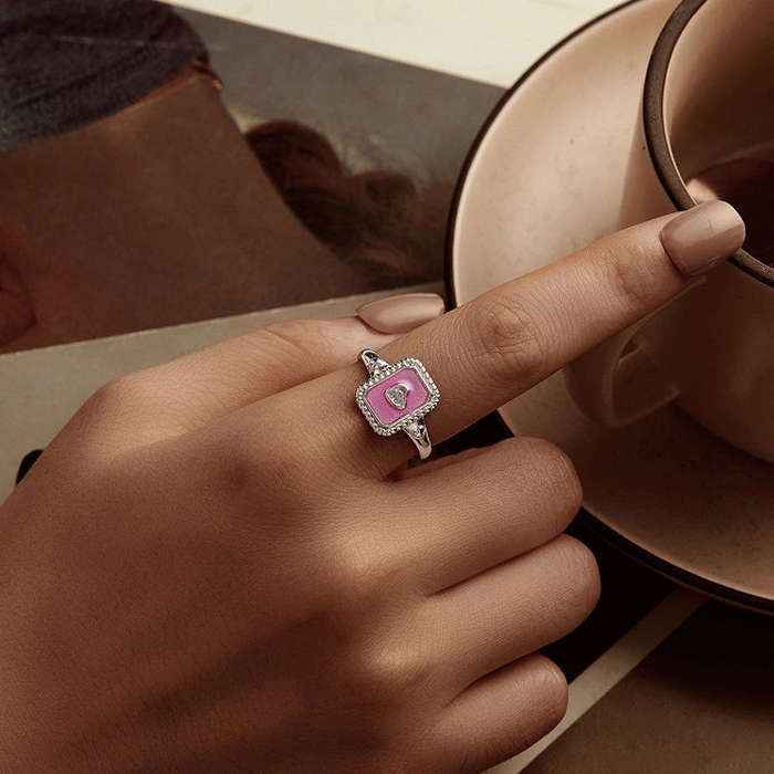 S925 Sterling Silver Square Open Ring Adjustable Retro Love Ring(SCR1067-E)