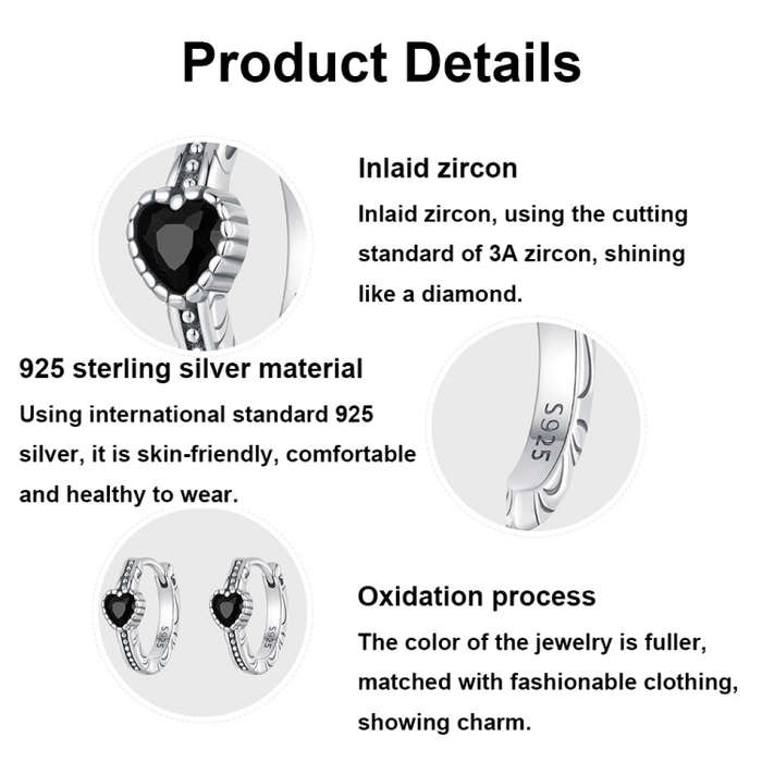 S925 Sterling Silver Oxidized Retro Elegant Heart-shaped Pattern Earrings(SCE1800)