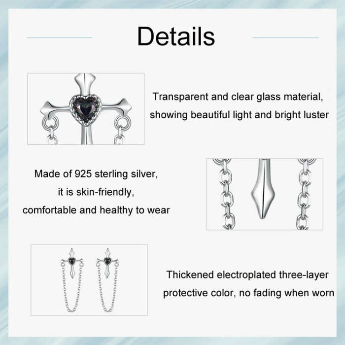 S925 Sterling Silver Platinum-plated Crcross Chain Tassel Earrings(SCE1808)