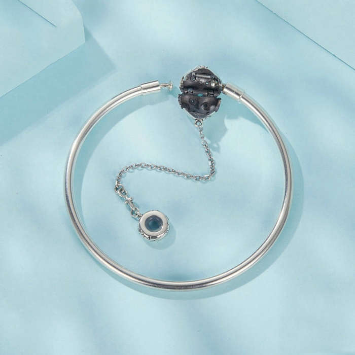 S925 Sterling Silver Oxidized Retro Heart Pattern Bracelet, Size: 19cm