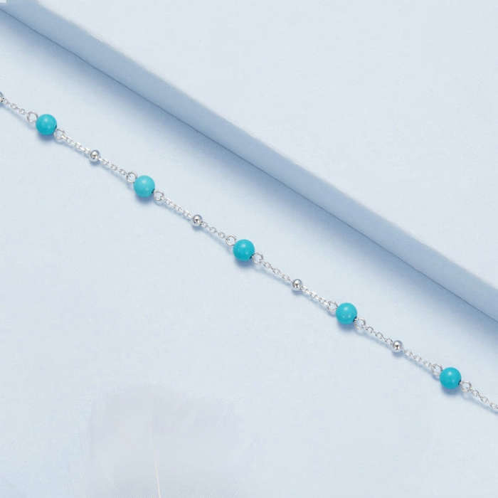 S925 Sterling Silver Platinum-plated Turquoise Bracelet(BSB197)