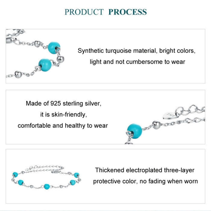 S925 Sterling Silver Platinum-plated Turquoise Bracelet(BSB197)