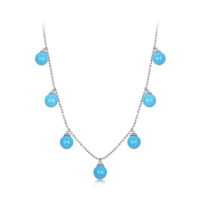 S925 Sterling Silver Blue Turquoise Double Wear Clavicle Necklace(BSN405)