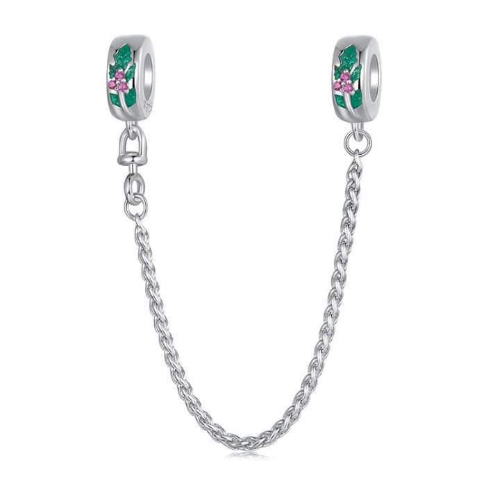 S925 Sterling Silver Platinum-plated Leaf Safety Chain Bracelet Beads Accessories(SCC2918)