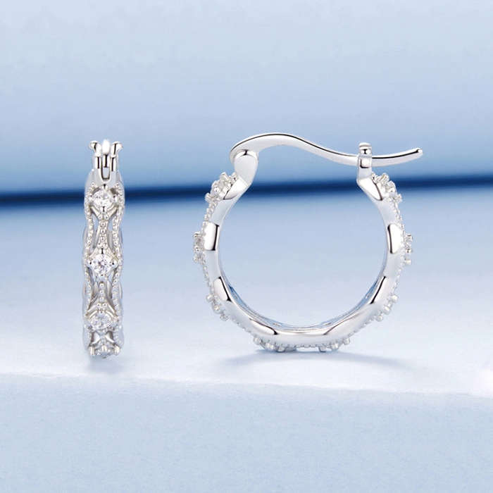 S925 Sterling Silver Platinum-Plated Lace Earrings Elegant Zircon Earrings(BSE1101)