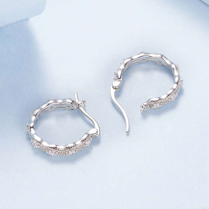 S925 Sterling Silver Platinum-Plated Lace Earrings Elegant Zircon Earrings(BSE1101)