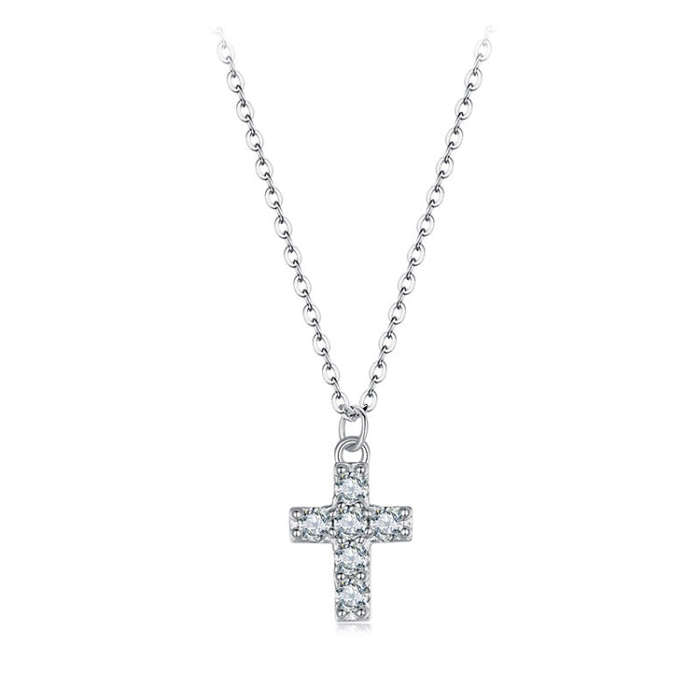 S925 Sterling Silver Platinum-plated Moissanite Cross Necklace(MSN039)